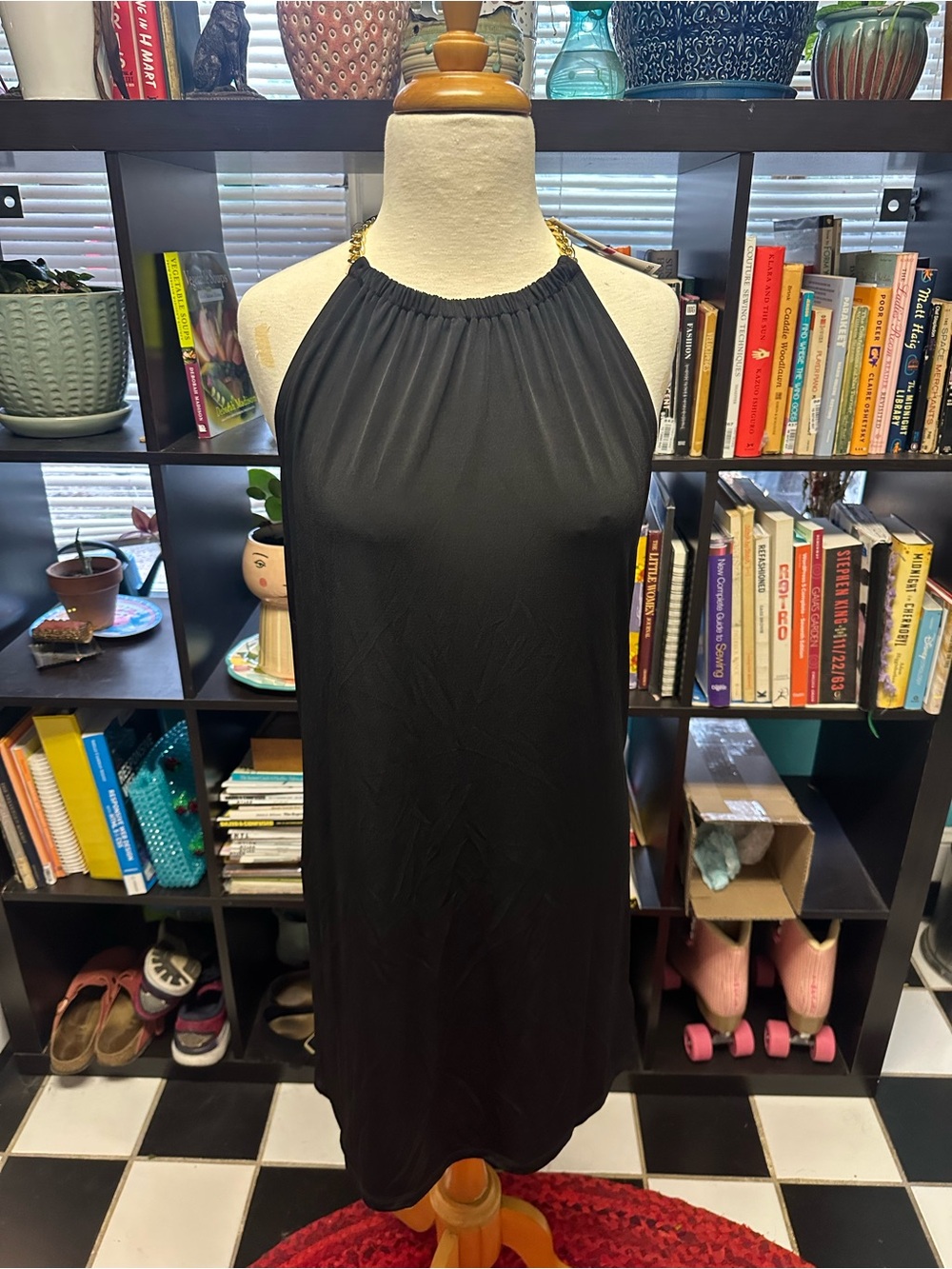 Michael Kors Black Halter Neck Chain-Detail Dress